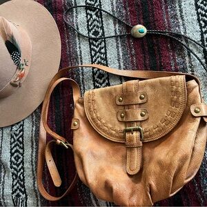 Zara Tan Crossbody Bag with Adjustable Strap and Flap Closure